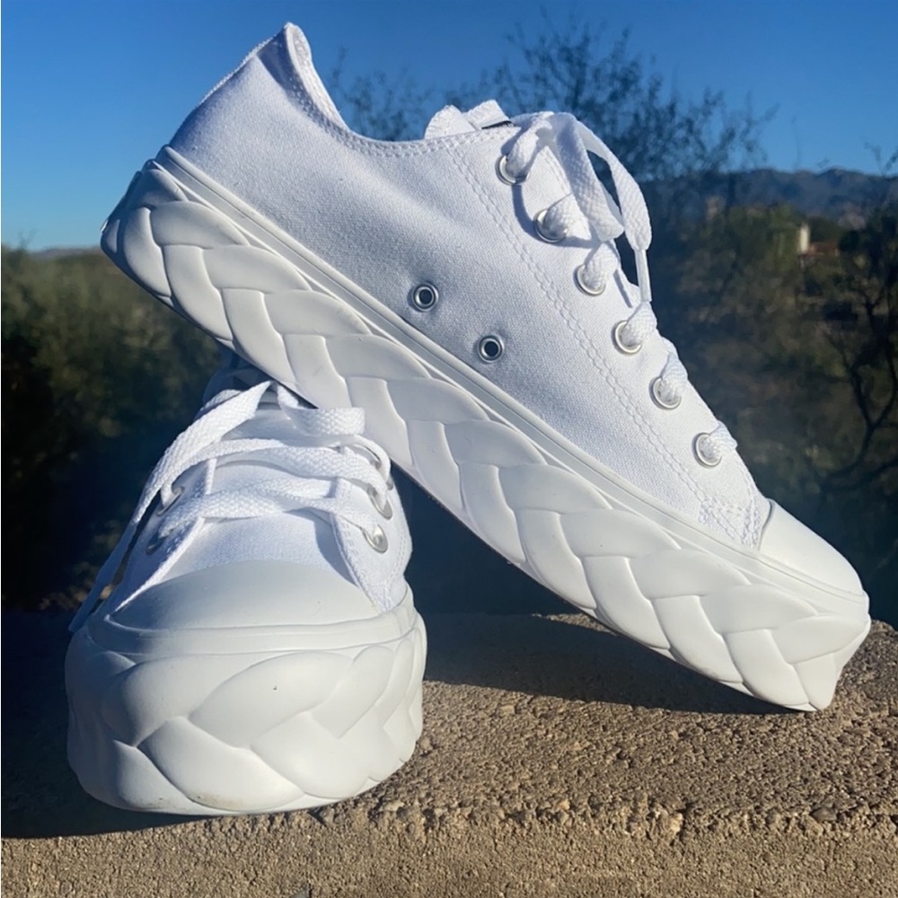 👟 New Cable Lift Converse CTAS OX Platform Braided Sole White Canvas Sneakers - Picture 2 of 15